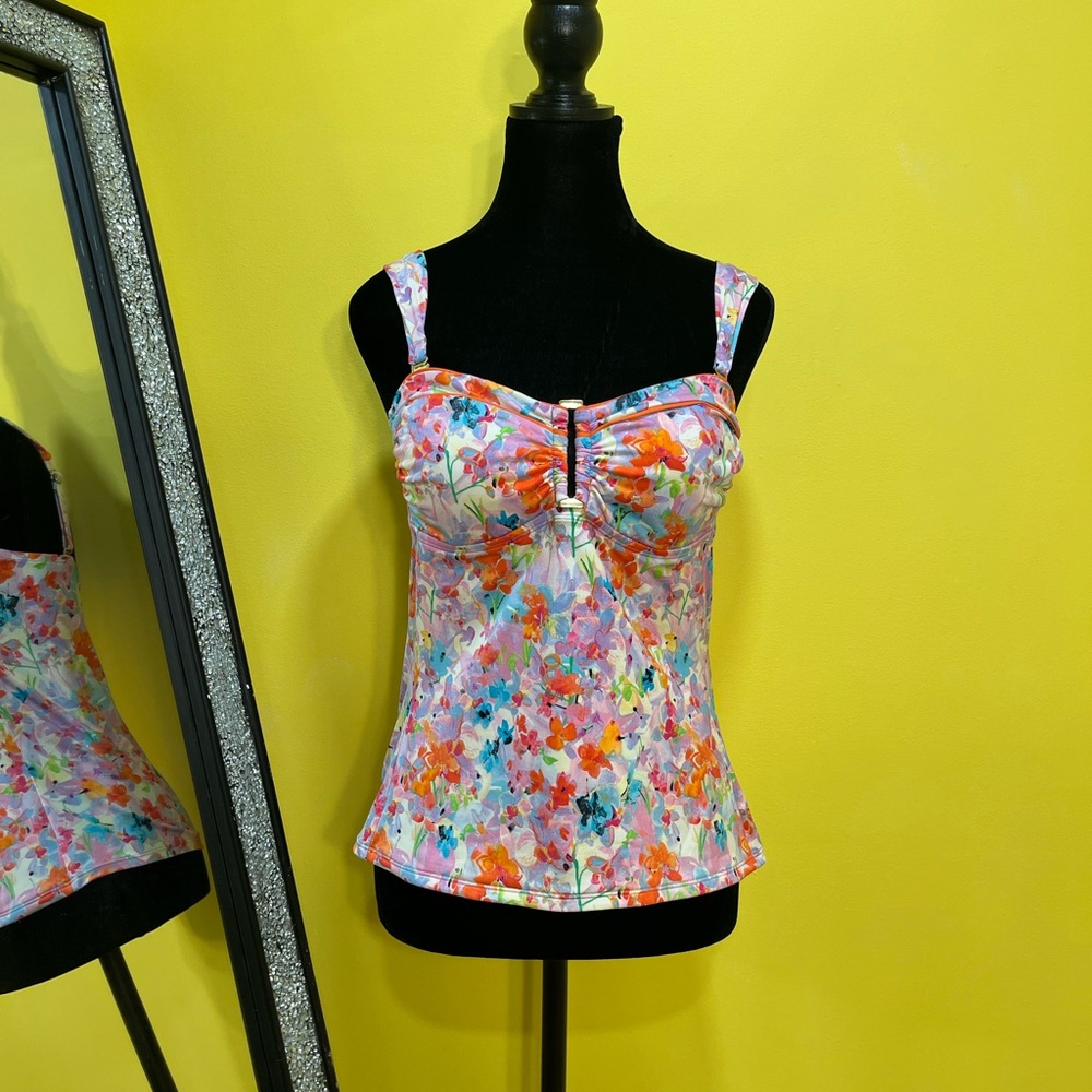 Liz Claiborne Floral Convertible Tankini Top Size 8 - Picture 2 of 12